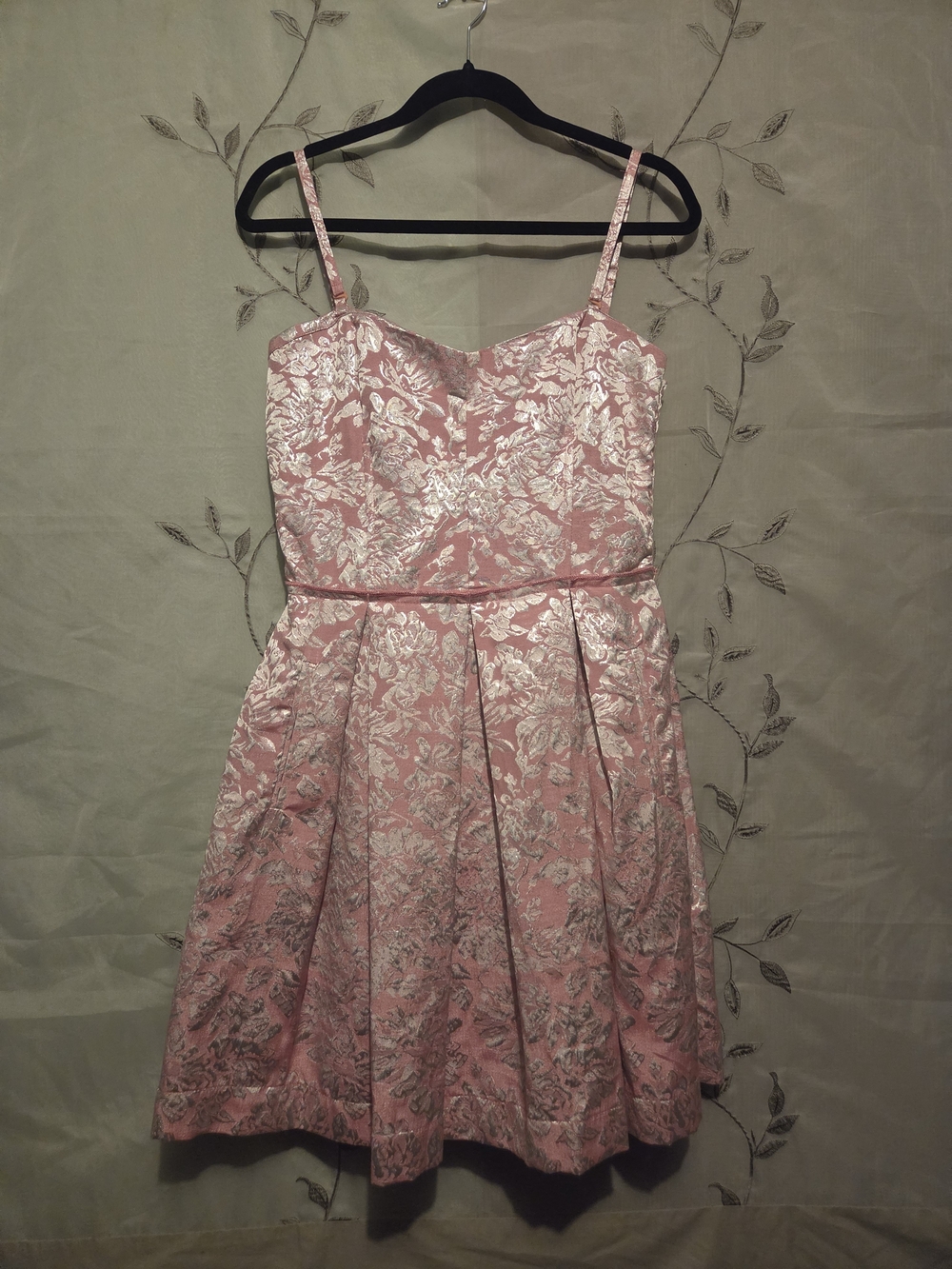Women's L Soft Pink/Silver "Rose Jacquard" Party Dress
